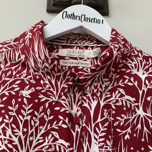 Seasalt Larissa Shirt Size UK 10 Red Long Sleeves Cotton Tree Woodland - Picture 6 of 12